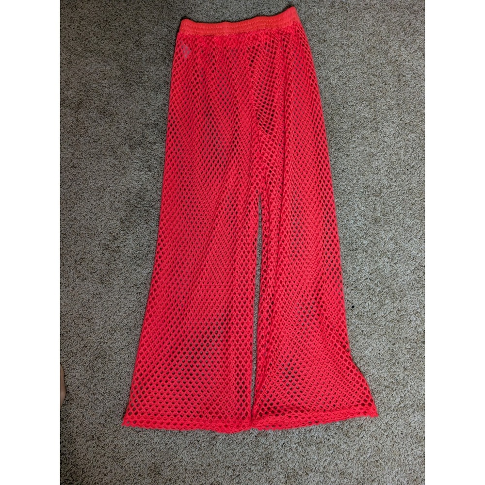 Bloom + Pop Neon Pink Mesh Wide Leg Swim Cover Up Pants S/M Y2K Festival